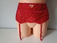 Śliczny pas do pończoch soczysta czerwień z pięknymi ozdobami 38/40