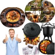 GARNEK KOCIOŁEK ŻELIWNY MYŚLIWSKI 11L PIECZONKI NA OGNISKO GRILL TRWAŁY