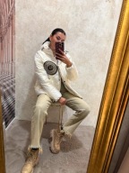 Kurtka puchowa Gil Santucci biała metaliczna biżuteryjne logo r. 36