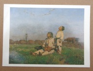 POCZTÓWKA - JÓZEF CHEŁMOŃSKI - BOCIANY - znany obraz, kartka z lat 80-ych