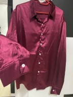 X Koszula imprezowa ciemne bordo delikatny materiał połysk duża 2XL