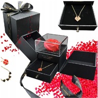 WIECZNA RÓŻA W PUDEŁKU SZKLANYM NA PREZENT SZKATUŁKA+NASZYJNIK WALENTYNKI