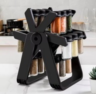 Obrotowy Stojak Organizer Na Przyprawy - 18 Szklanymi Słoiczków Czarny