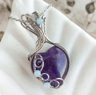 Wisiorek serce z ametystem, biżuteria handmade, prezent dla dziewczyny
