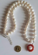 Retro*białe, słodkowodne perły, zawieszka z korala, srebro925