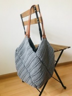 MAMAJASTUDIO Duża torba ,szara torebka damska,siatka pleciona..