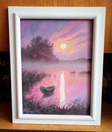 ŚWIT NAD JEZIOREM-OBRAZ OLEJNY NA PŁÓTNIE-48X38