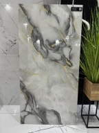 Gres 120x60 marmur biało-szary ZŁOTE REFLEKSY żyły połysk premium glamour