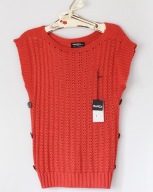 Nowy WŁOSKI Ażurowy**Ciepły Sweter Wełna WOOL Orange**S/M/L