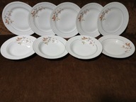 BOGUCICE TALERZE OBIADOWE PŁYTKIE GŁĘBOKIE LIŚCIE STARA PORCELANA PRL 9 szt
