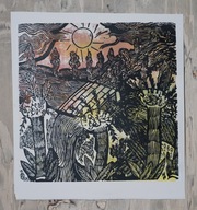 Swojskość. 30 × 30 cm. 2025 r. (linoryt kol.)