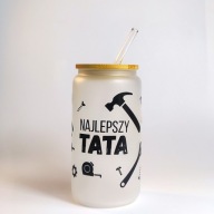Szklanka z drewnianą pokrywką i słomką 550 ml Najlepszy tata
