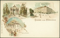Gruss aus Munchen Siegesthor Grand Hotel Nationaltheater -Kunzli 1898 Litho
