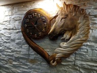 Zegar Konie Plaskorzezba Drewno