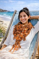 ARTYSTYCZNA RĘCZNIE ROBIONA SZYDEŁKOWA EKO CHUSTA Z MATERIAŁU_NA PREZENT!