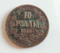 moneta Finlandia pod okupacją 10 pennia 1865 car Aleksander II (3)