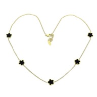 86869 Celebrytka złota stal chirurgiczna 316L czarne kwiatki