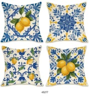 Poszewki na poduszki 4 sztuki 45x45 cytryny lemons niebieskie kafelki 45277