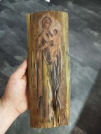 Ikona Maryja z Dzieciątkiem na desce. 28x11 cm LICYTACJA!
