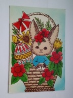 Kartka wielkanocna - Zając w koszyku - karnet