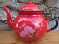 Stary DUŻY Emaliowany Czajniczek_OZDOBA_STARA EMALIA PRL_