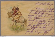 Koń kuc kuce Dzieci 1900r. LITOGRAFIA D827