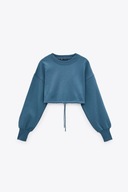 Z A R A bluza oversize crop pudełkowa krótka niebieska wiązanie marszczenie