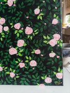 Obraz „Różane gałązki” – ręcznie malowany, akryl na płótnie