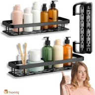 PÓŁKI ŁAZIENKOWE 2 SZTUKI WISZĄCE BEZ WIERCENIA SAMOPRZYLEPNE METAL CZARNE