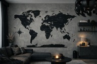 Drewniana MAPA ŚWIATA 3D 210x126 – czarny mat – dekoracja ścienna + zestaw