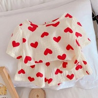 Muślinowy komplet serca – bluzka + spodenki, rozmiar 122 / 7 lat