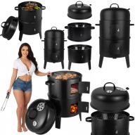 GRILL WĘGLOWY OGRODOWY TRÓJNÓG DUŻY Z POKRYWĄ WĘDZARNIA TERMOMETR