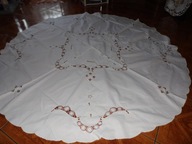 DUŻY OKRAGŁY OBRUS HAFT + SZYDEŁKO