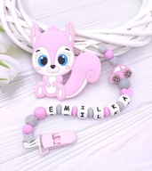 WZORY! personalizowana tasiemka do smoczka z gryzakiem, dziewczynki.