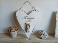 SERCE DREWNIANE DUŻE, ANIOŁ, SHABBY RETRO