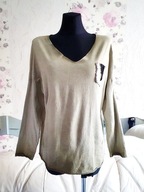 BLUZKA BOHO HAFTEM BROKATOWA BŁYSZCZĄCA CEKINY CEKINOWA KHAKI SZARA BEŻOWA