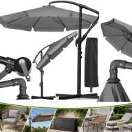 PARASOL OGRODOWY SKŁADANY DUŻY XXL Z WYSIĘGNIKIEM FALBANĄ 350 CM POKROWIEC