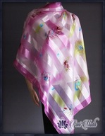 Piękna RÓŻOWA CHUSTA APASZKA SATYNOWA PAWIE OKA