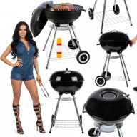GRILL WĘGLOWY OGRODOWY PRZENOŚNY DUŻY OKRĄGŁY NA KÓŁKACH Z POKRYWĄ