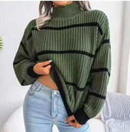 ELEGANCKI SWETER DAMSKI CIEPLY JESIENNY ZIMOWY W PASKI