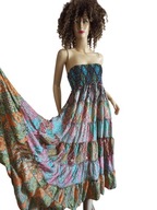 INDIA SUKIENKA spódnica jedwabna SZEROKI DÓŁ FALBANY 36/38