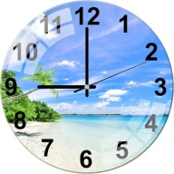 ZEGAR ŚCIENNY SZKLANY 30 CM PLAŻA MORZE 3D CICHY BEZ TYKANIA NOWOCZESNY