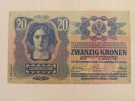 Stary banknot 20 koron 1913 r, Austro-Węgry, ładny