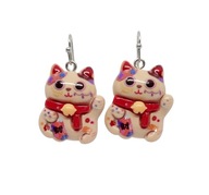 Kolczyki "Maneki Neko", beżowe