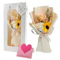 BUKIET ZAPACHOWYCH KWIATÓW MYDLANYCH W PUDEŁKU NA PREZENT – ŚWIECĄCE LED