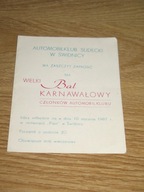 AUTOMOBILKLUB SUDECKI ŚWIDNICA zaproszenie na Bal Karnawałowy 1987