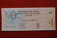 ARGENTYNA (Prowincja SALTA), obligacja 1 AUSTRAL, S-2612, 1985, UNC