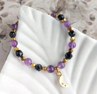 Bransoletka z ametystem i księżycem, kamienie, złota stal, regulowana