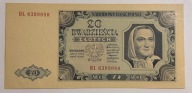 Polska 20 zł 1948 – Narodowy Bank Polski – PRL / rzadka seria BL !
