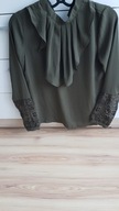 SHEIN bluzka żabot 38 hafty khaki j.NOWA _